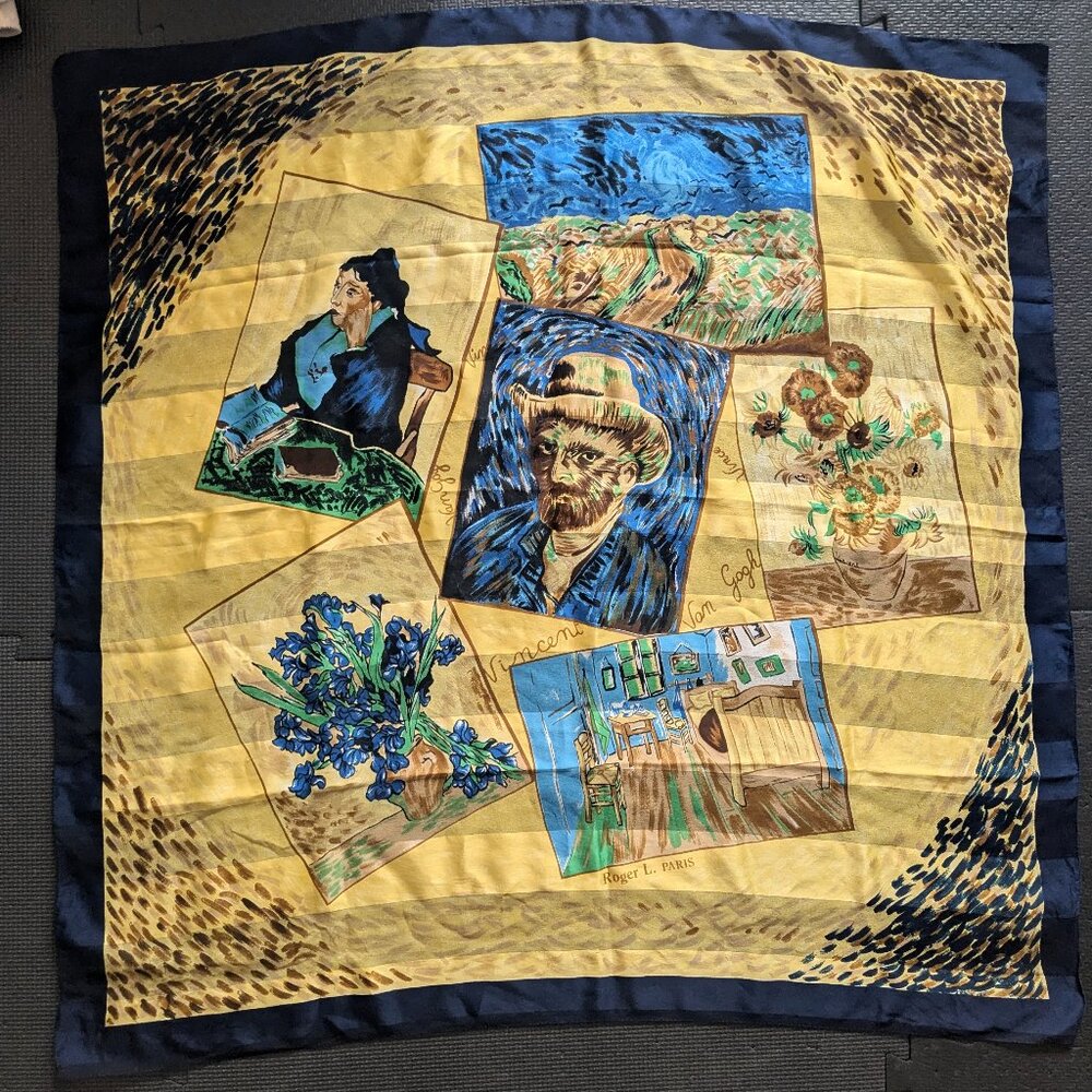 Vintage Roger L. Paris Scarf Vincent Van Gogh Sunflowers Yellow Bedroom 33"